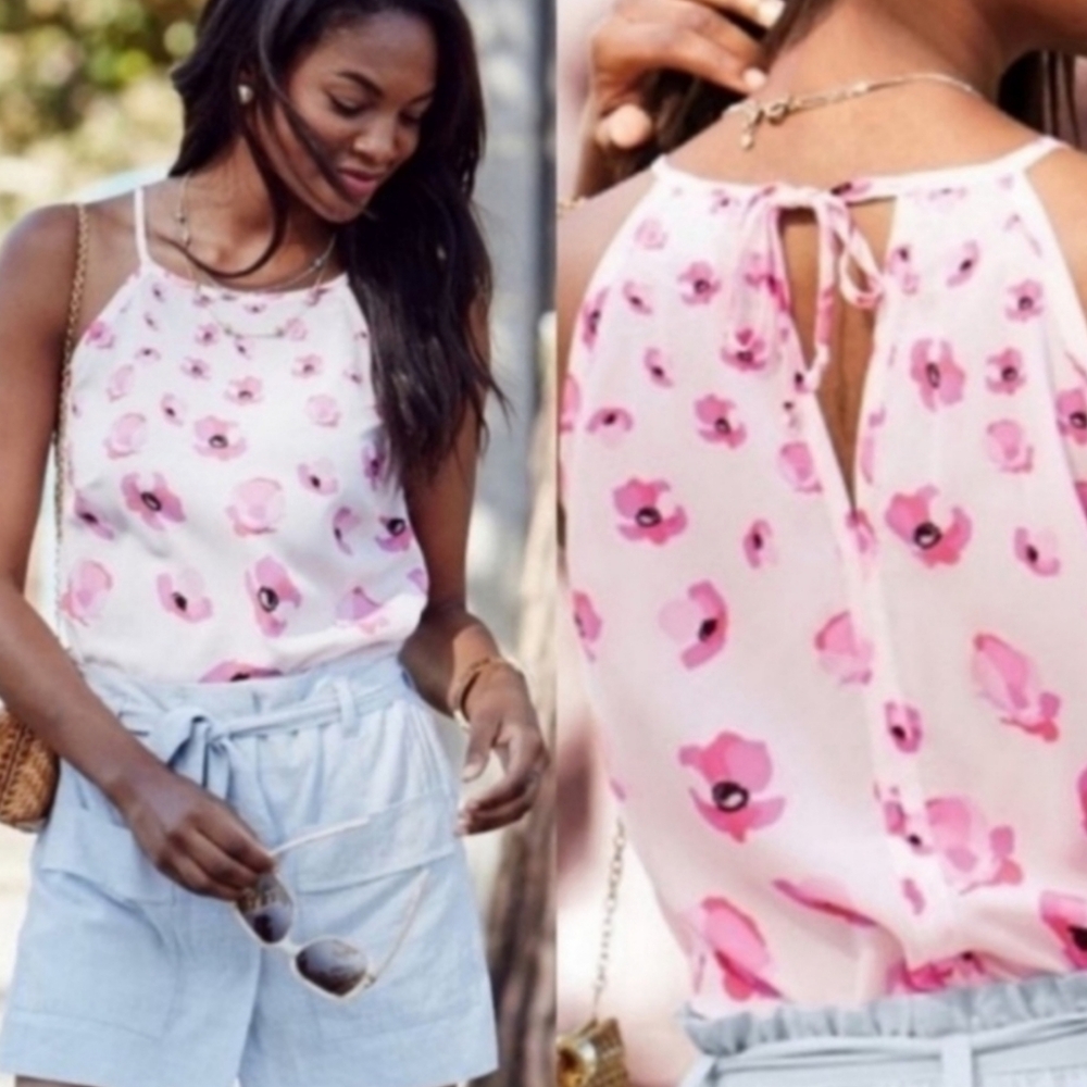 CAbi Pink Floral Halter Tank Top